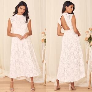 Lulus White Lace cottage Midi Dress Sweetest Love Story